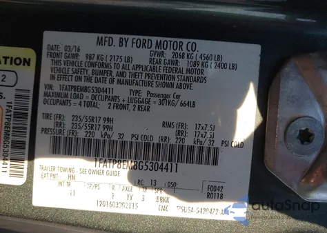 2016 Ford Mustang V6 из США, поврежденный, VIN 1FATP8EM8G5304411